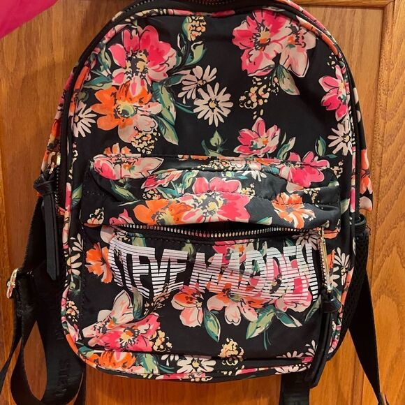 Steve Madden Black Orange and Pink Floral Print Backpack 9x10 - Picture 1 of 16